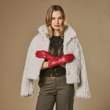 Emma (rouge) - Gants extra-longs en cuir de mouton avec doublure luxueuse en cachemire et fonction tactile