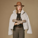 Emma (taupe) - Gants extra-longs en cuir de mouton avec doublure luxueuse en cachemire et fonction tactile