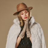 Emma (taupe) - Gants extra-longs en cuir de mouton avec doublure luxueuse en cachemire et fonction tactile