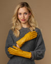 Emma (yellow) - Extra-long sheepskin leather gloves with luxurious cashmere lining & touchscreen feature