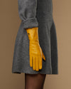 Emma (yellow) - Extra-long sheepskin leather gloves with luxurious cashmere lining & touchscreen feature