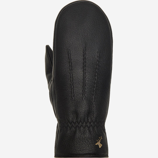 Eva (noir) - Élégantes moufles pour femmes en peau de chèvre avec luxueuse doublure en fausse fourrure