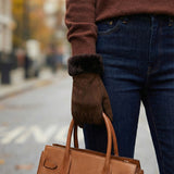 Giocante (marron) - Gants en daim et doublure luxueuse en peau de mouton