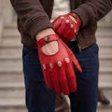 Gosling (rouge) - Gants tactiles de conduite classiques en cuir d'agneau