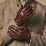 Harvey (marron) - Gants en peau de chèvre avec luxueuse doublure en laine & fonction écran tactile