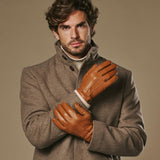 Harvey (cognac) - Gants en peau de chèvre avec luxueuse doublure en laine & fonction écran tactile