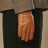 Harvey (cognac) - Gants en peau de chèvre avec luxueuse doublure en laine & fonction écran tactile