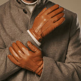 Harvey (cognac) - Gants en peau de chèvre avec luxueuse doublure en laine & fonction écran tactile