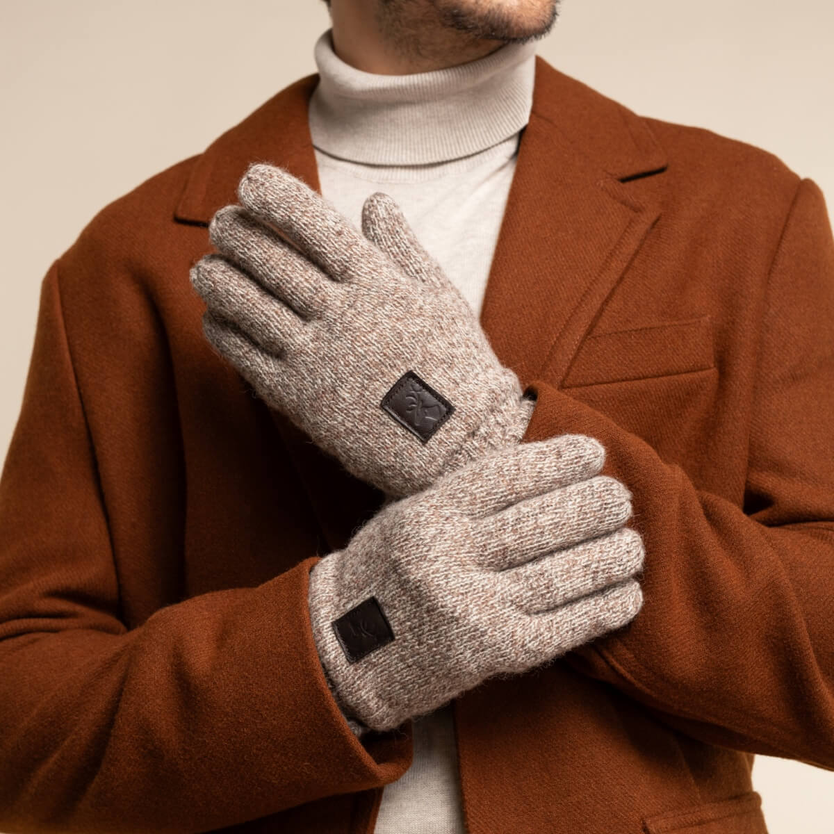 Hudson (beige) - Gants en tricot de laine Shetland et doublure en polaire