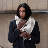 Ivy (marron) - Gants tactiles en cuir de mouton et doublure en laine/cachemire