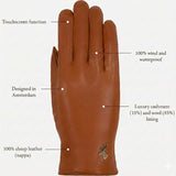 Ivy (cognac) - Gants tactiles en cuir de mouton et doublure en laine/cachemire