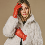 Ivy (orange) – Gants en cuir de mouton doublés de laine/cachemire et fonction tactile