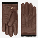 William (marron) - Gants en cuir de chèvre, doublure polaire chaude et bouton pression