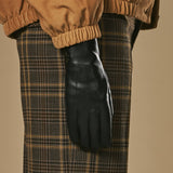 Jasmine (noir) - Gants pour femmes en cuir d'agneau doublés de fourrure de lapin luxueuse et fonction tactile.