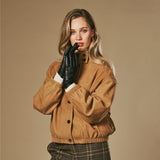 Jasmine (noir) - Gants pour femmes en cuir d'agneau doublés de fourrure de lapin luxueuse et fonction tactile.