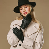Josephine (noir) – Gants à motif tressé doublés de laine et fonction tactile