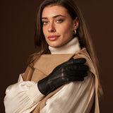 Kathleen (noir) - Gants exclusifs pour femmes en cuir de pécari doublés de cachemire