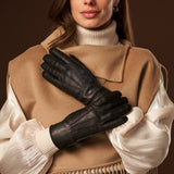 Kathleen (noir) - Gants exclusifs pour femmes en cuir de pécari doublés de cachemire