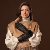 Kathleen (noir) - Gants exclusifs pour femmes en cuir de pécari doublés de cachemire