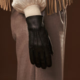 Kathleen (noir) - Gants exclusifs pour femmes en cuir de pécari doublés de cachemire