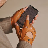 Liam (cognac) – Gants de conduite classiques sans doigts en agneau pour homme