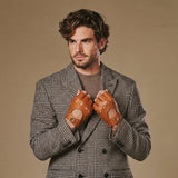 Liam (cognac) – Gants de conduite classiques sans doigts en agneau pour homme