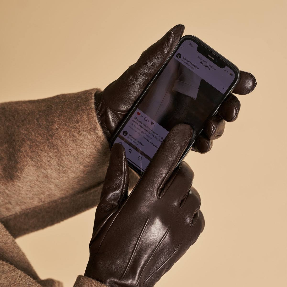 Lily (marron foncé) - Gants en peau de mouton avec doublure chaude en polaire & fonction écran tactile - Schwartz & von Halen FR - Gants en Cuir - 4