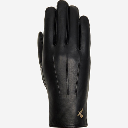 Olivia (noir) - Gants en peau de mouton avec luxueuse doublure en fausse fourrure & fonction écran tactile