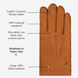 Benedict (cognac) - Gants exclusifs pour hommes en cuir de pécari, doublés de cachemire