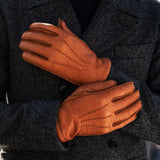 Benedict (cognac) - Gants exclusifs pour hommes en cuir de pécari, doublés de cachemire