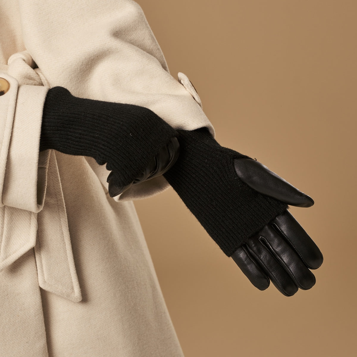 Riley - Gants tactiles en cuir de mouton avec manchette en tricot  - Schwartz & von Halen FR - Gants en Cuir - 5