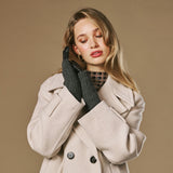 Riley (noir) - Gants tactiles en cuir de mouton avec manchette en tricot
