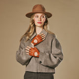 Robyn (cognac) – luxueux gants de conduite sans doigts en cuir de cerf américain
