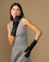Rosemary Mid-forearm (schwarz) - Damenhandschuhe aus Lammleder mit Seidenfutter & Touchscreen-Funktion