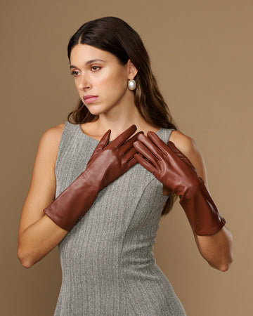Rosemary Mid-forearm (kastanienbraun) - Damenhandschuhe aus Lammleder mit Seidenfutter & Touchscreen-Funktion