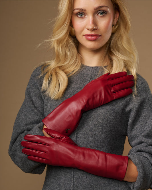 Rosemary Mid-forearm (red) - Women's lambskin leather gloves with silk lining & touchscreen feature