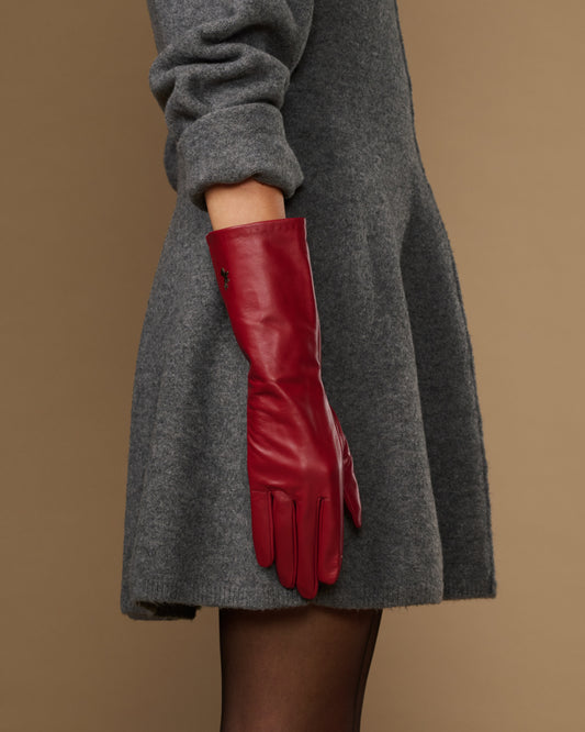 Rosemary Mid-forearm (red) - Women's lambskin leather gloves with silk lining & touchscreen feature