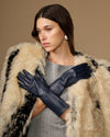 Rosemary Mid-forearm (navy blue) - Women's lambskin leather gloves with silk lining & touchscreen feature