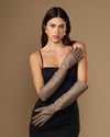 Taupe lambskin elbow-length leather gloves with silk lining