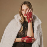 Selena (rouge) – Gants de conduite classiques sans doigts en agneau pour femme