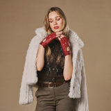 Selena (rouge) – Gants de conduite classiques sans doigts en agneau pour femme