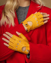 Selena (jaune) - Gants de conduite classiques sans doigts en cuir d’agneau pour femme