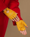 Selena (jaune) - Gants de conduite classiques sans doigts en cuir d’agneau pour femme