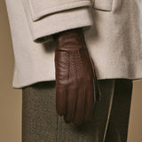 Sienna (marron) – Gants luxueux en cuir de cerf américain doublés en 100 % cachemire