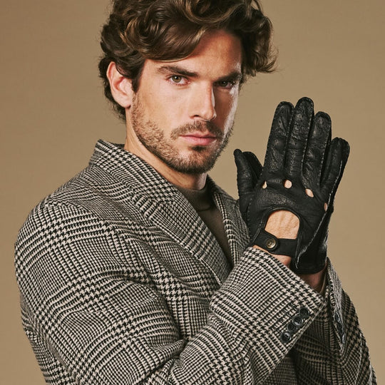 Silvio (noir) - Gants de conduite exclusifs pour hommes en cuir de pécari