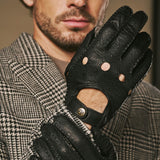 Silvio (noir) - Gants de conduite exclusifs pour hommes en cuir de pécari
