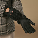Silvio (noir) - Gants de conduite exclusifs pour hommes en cuir de pécari