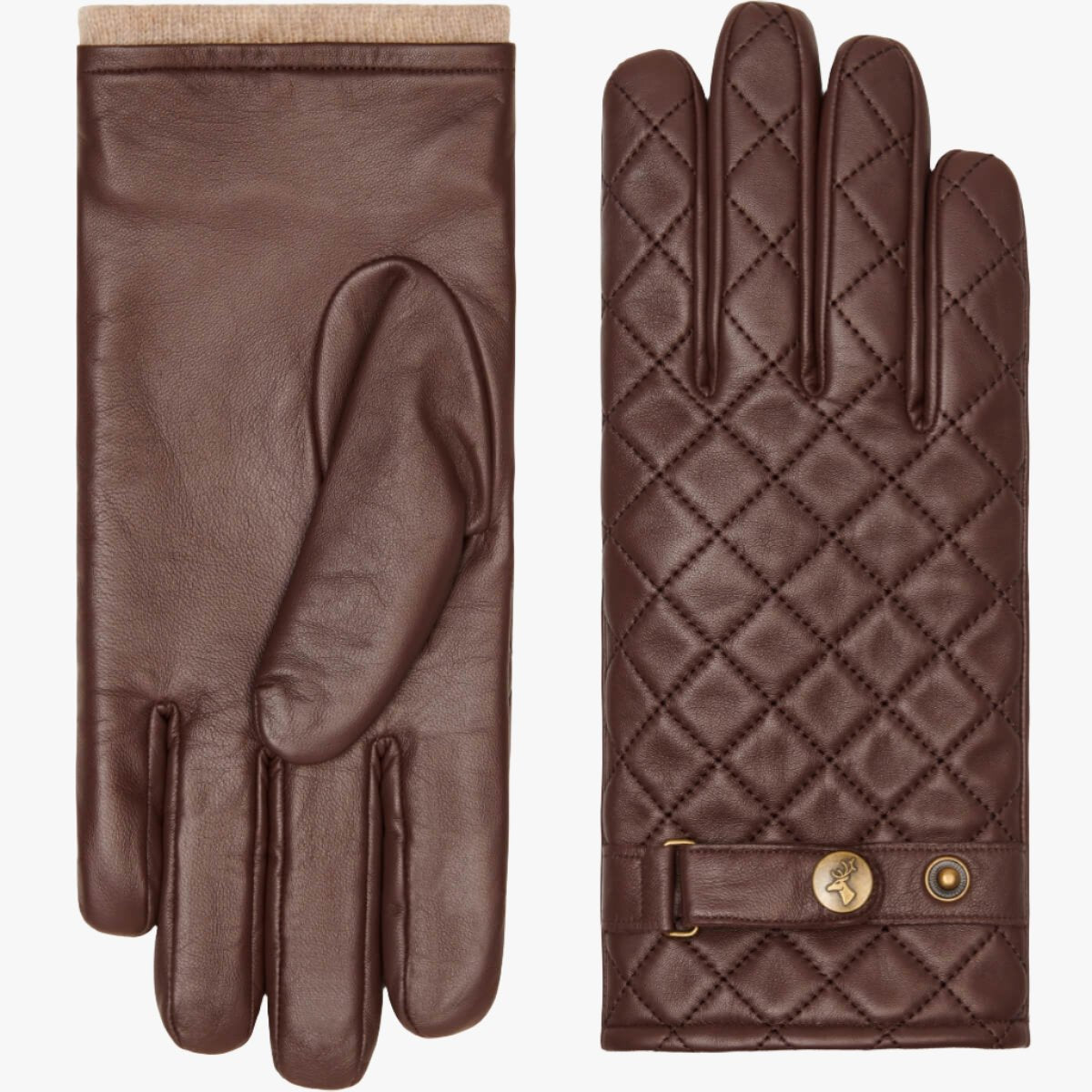 Smith (marron) - Gants en peau de mouton avec bouton-pression & fonction écran tactile