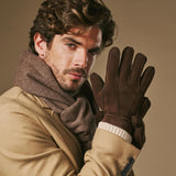 Taylor (marron) - Gants patchwork en peau de mouton pour hommes avec doublure chaude en fourrure de mouton