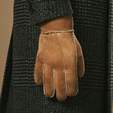 Taylor (camel) - Gants patchwork en peau de mouton pour hommes avec doublure chaude en fourrure de mouton